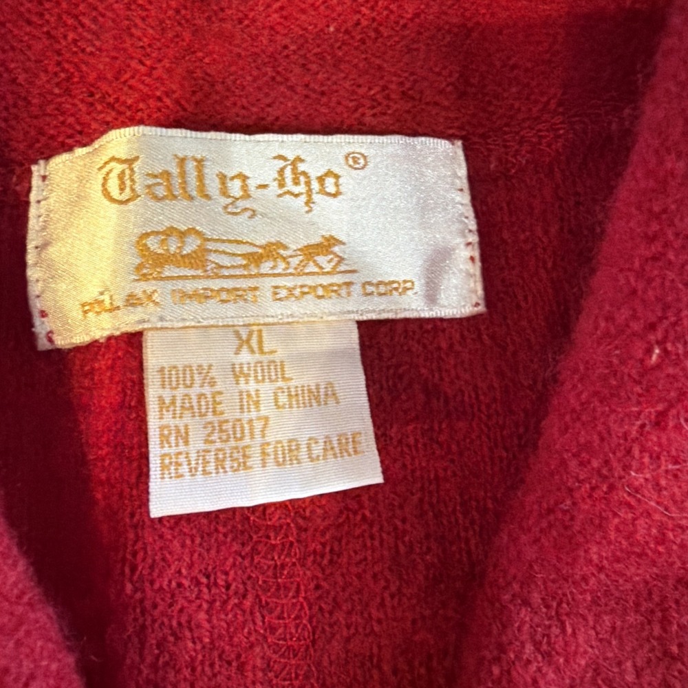 Vintage Tally-Ho 100% Wool Red Full Zip Jacket Sweater Women's XL Collared - Picture 3 of 7